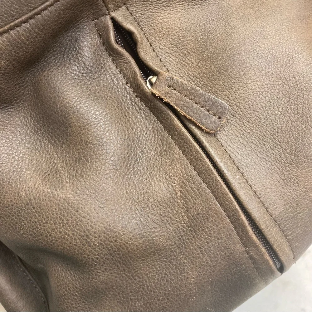 LL bean vintage brown leather weathered duffle bag